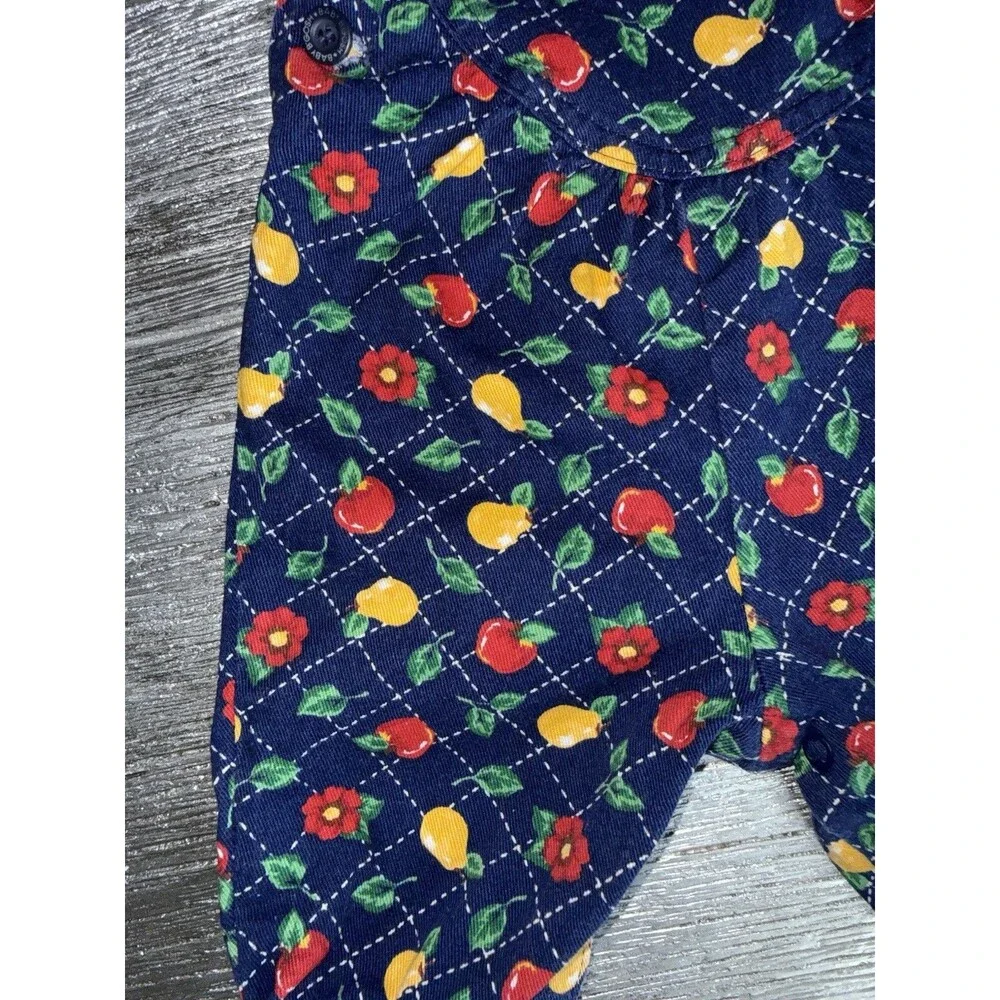 Vintage OshKosh Baby B’Gosh Vestbak Overalls 3-6M Fruit Apple Pear Floral USA 90